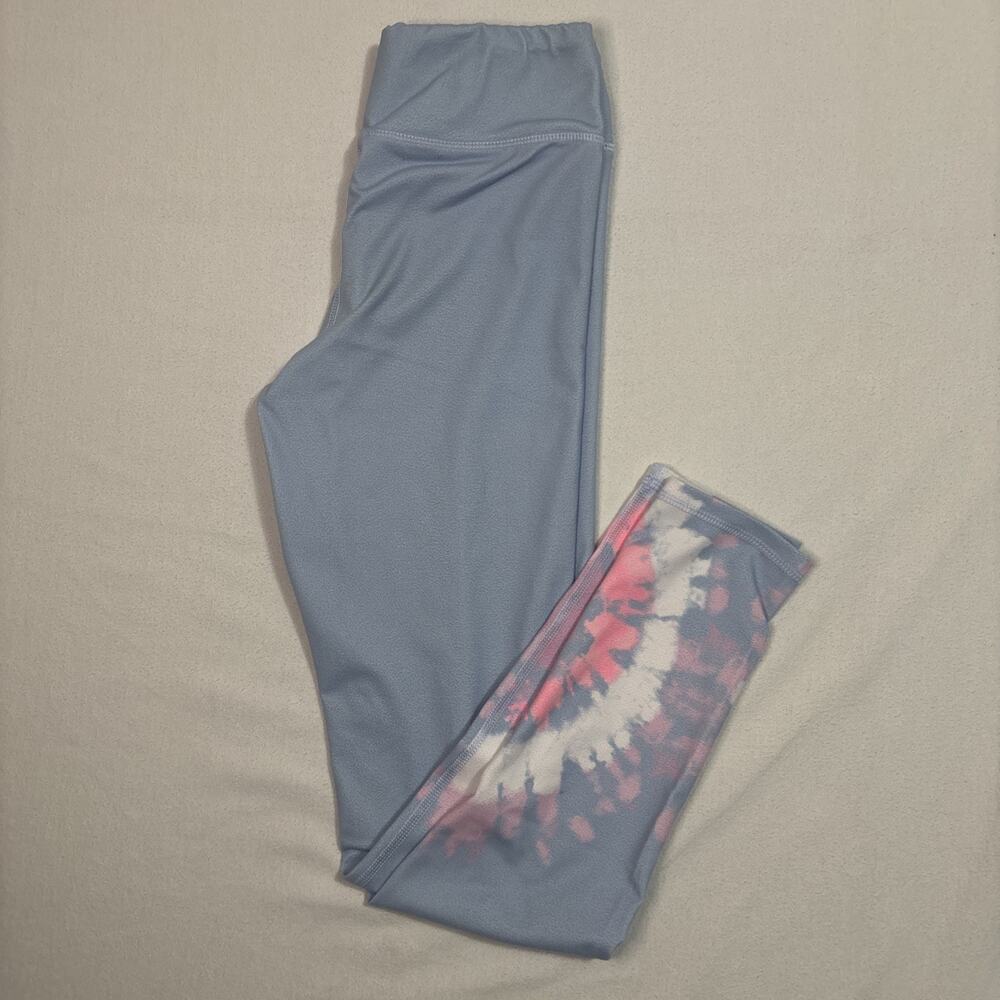 Vineyard Vines Girls Pants leggings size Large Light Blue w/ pink white design